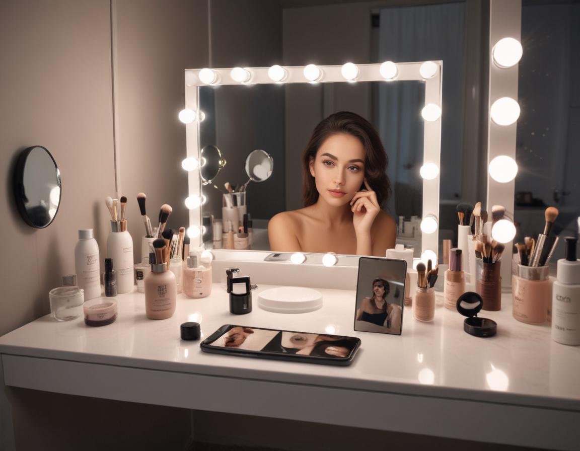 A sleek modern vanity setup emphasizing pores under lighting