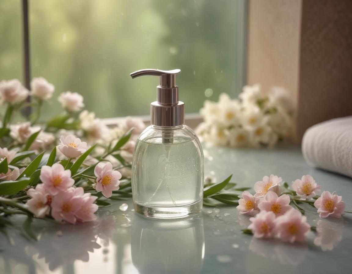 Soothing hydrating face mask on a peaceful woman surrounded by spring flowers