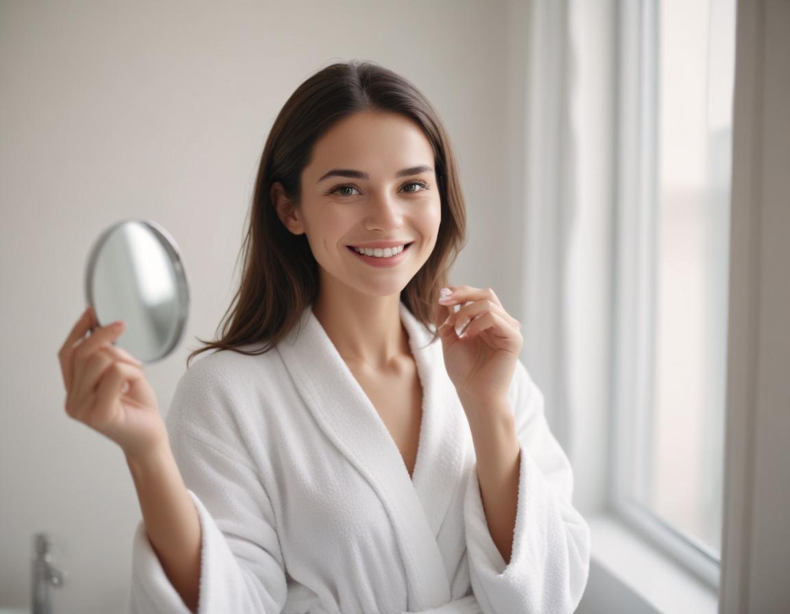 A young woman applying a creamy hydrating face mask in a cozy bathroom